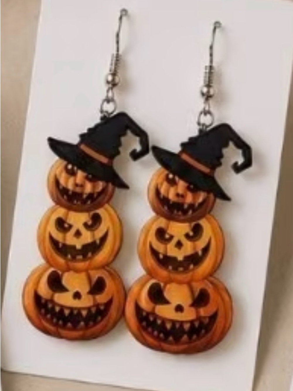 Halloween Triple Jack-O'-Lantern Dangle Earrings - Orange
